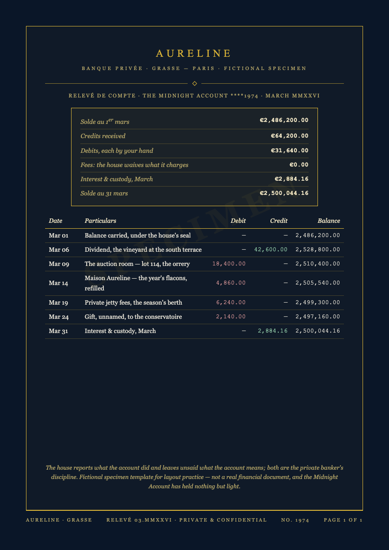 Midnight Luxury Bank Statement
